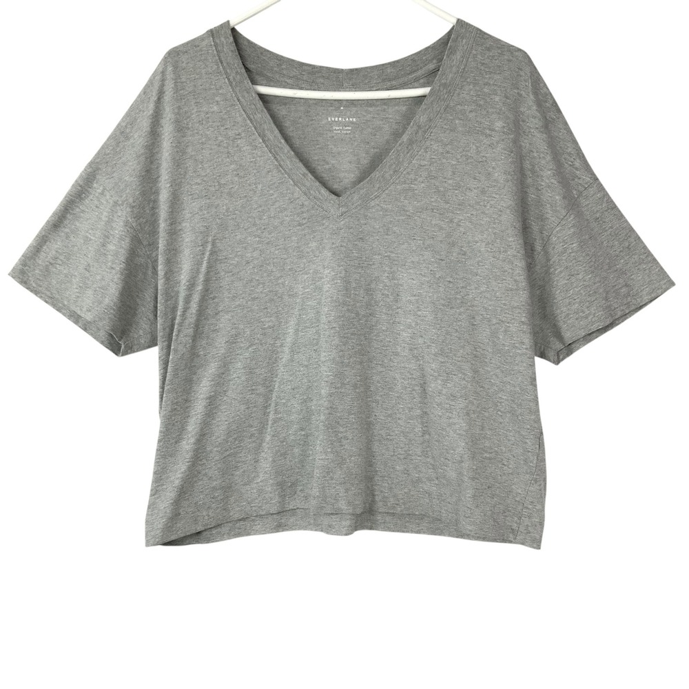 Everlane Gray Organic Cotton V-Neck T-Shirt M Pullover V-Neck Short Sleeve Boxy